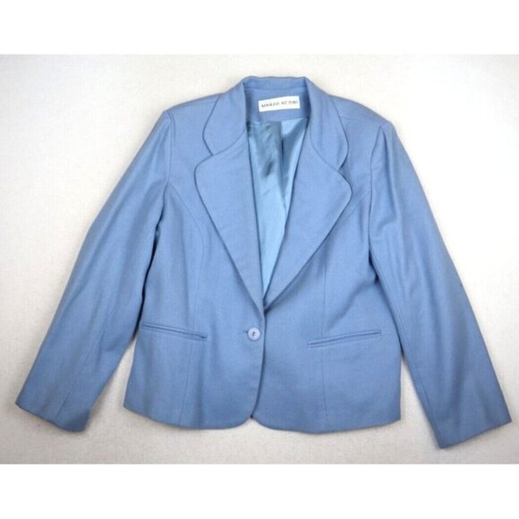 ADOLFO STUDIO - WOMEN'S BLUE ONE-BUTTON 100% WOOL BLAZER JACKET - SIZE 14P - Picture 1 of 15